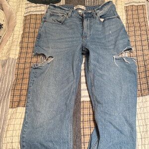 Abercrombie The Baggy Mid Rise Distressed Jeans